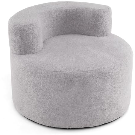 GOPLUS Einzelsofa rund, Sofa 82cm mit weichem Teddyfleece & geschwungener Rückenlehne, bequemer Einzelsessel mit abnehmbarem Bezug, Sofasessel für Wohnzimmer, Schlafzimmer, Projektionsraum (Grau)