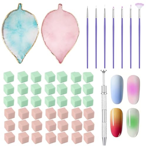 VEOIRXU 100 PCS Spugna Unghie Con Pinza Metallica + 7 PCS Pennelli Unghie Gel + 2 PCS Tavolozza Per Nail Art Unghie Per Creare Una Variet脿 Di Modelli Di Nail Art Sfumati