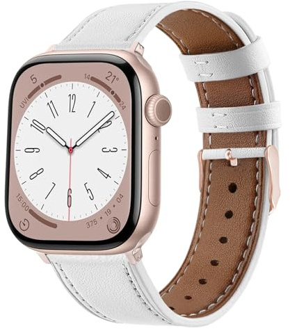 Lederarmband Kompatibel mit Apple Watch Armband 42mm 41mm 40mm 38mm, Damen Leder Uhrenarmbänder Elegant Dünnes Ersatz Lederband für iWatch Series 11 10 9 8 7 6 5 4 SE3/SE2/SE, Weiß