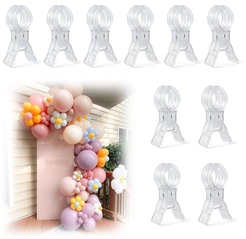 FuncHardwa 10 Pack Large Balloon Arch Clips, 1.5 Inch Opening Backdrop Clips for Balloon Arch, Food, Cloth, Wedding Holiday Photography Decor, DIY Backdrop Stand(Transparent)