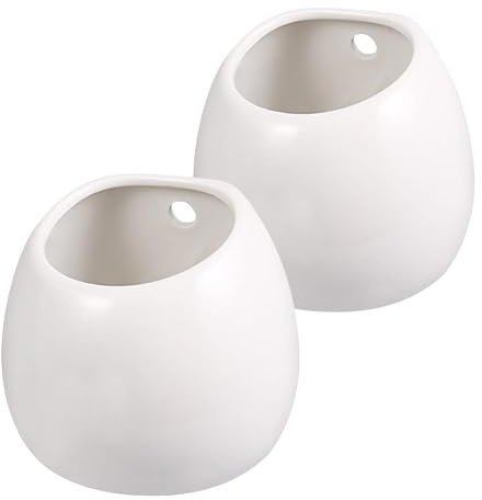 Alasum Set 2 Vasi da Fiori in Ceramica Sospesi Foro, Fioriere da Appendere al Muro per Piante Grasse, Contenitori Versatili da Parete per Decorazione Interni e Scrivania
