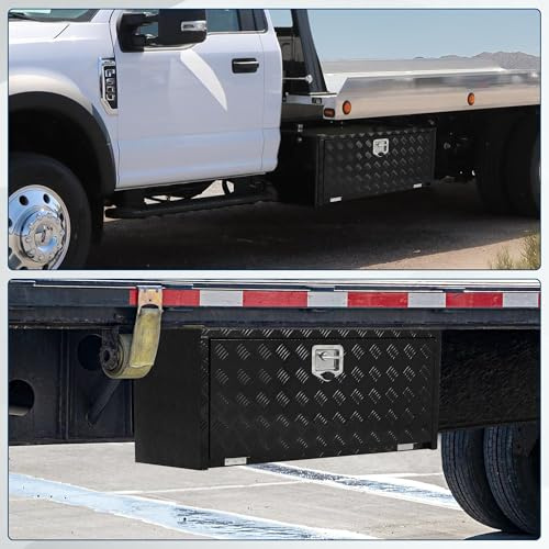 Aptliton 24 Inch Heavy Duty Portable Tool Box, Aluminium Underbody Truck Toolbox for Pickup RV Trailer, Waterproof Lockable Metal Tool Chest with Sealing Strip 24x16x14in Black