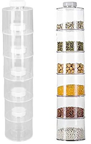 EIMSOAH Juego de 6 Botes Apilables para Especias, Botes Apilables para Condimentos, Especiero Transparente Portátil con Tapas Separadas para Cocina, Almacenamiento, Frutas Secas,