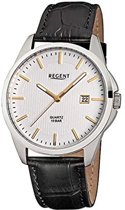 Regent F-915 Herren-Uhr Analog Quarz mit Lederarmband Datum Ø 39 mm