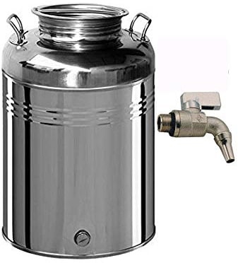 Contenitore/Barile per olio in acciaio inox 18/10 Belvivere da 50 litri, realizzato in Italia, completo di rubinetto e guarnizione