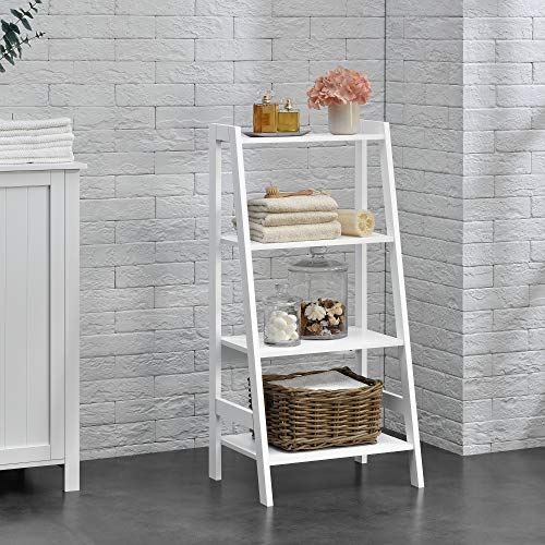 Estantería Escalera - 90x43x32cm - Blanca - con 4 compartimientos de Almacenamiento