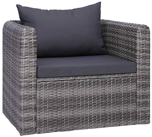 vidaXL Gartenstuhl Polster Kissen Gartensessel Sessel Balkonstuhl Rattanstuhl Rattansessel Relaxsessel Stuhl Gartensofa Gartenmöbel Poly Rattan Grau