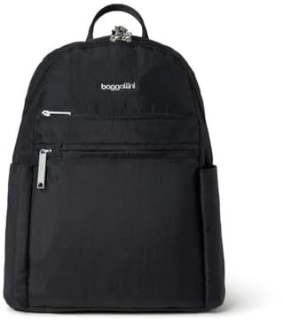 Baggallini Damen Securtex Anti-diebstahl-reiserucksack, 25,4 X 33 cm, aus Nylon, mit Verschließbaren Reißverschlüssen und RFID-Schutz Rucksack, Schwarz