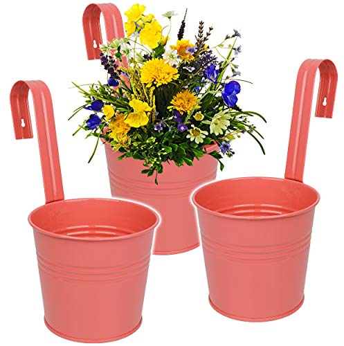 alles-meine.de GmbH 3 Stück Hänge - Blumentöpfe/Hängetöpfe/Pflanzschale - Metall - Ø 17 cm - rosa/lachs/pink RUND - Hängend/mit Haken & Halterung - Aufhängen - groß ..
