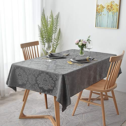 maxmill Jacquard-Tischdecke, Damast-Design, wasserdicht, knitterfrei, schwer, weiche Tischdecke, dekorative Tischdecke für den Außen- und Innenbereich, rechteckig, 152,4 x 277,3 cm, Anthrazit