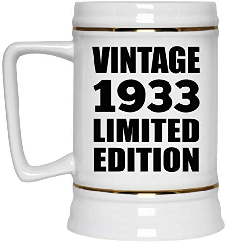 Designsify Gifts, 92nd Birthday Vintage 1933 Limited Edition, 22oz Beer Stein Ceramic Tankard Mug with Handle for Freezer - for Anniversary Christmas Mothers Day Fathers Day Party, to Men Women Him