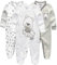 Kiddiezoom Pelele de algodón con pies, cómodo, para bebés y niños, manga larga, pijama, Oso gris y estrella y oso a rayas, 6 mes