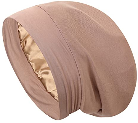 Satin Bonnet Sleep Cap Hair Cover Bonnet Satin Lined Slouchy Beanie Silk Lined Night Sleeping Hat for Cuirly Hair (Khaki)