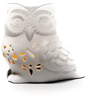 JJA Wachsbrenner, 10 cm, Keramik-Eule, Ölbrenner, ätherische Öle und Wachs, Teelichtdiffusor, perfekt für den Innenbereich, um das Haus zu duften, Hexerei, Duft-Diffusor, dekorativ (weiß)