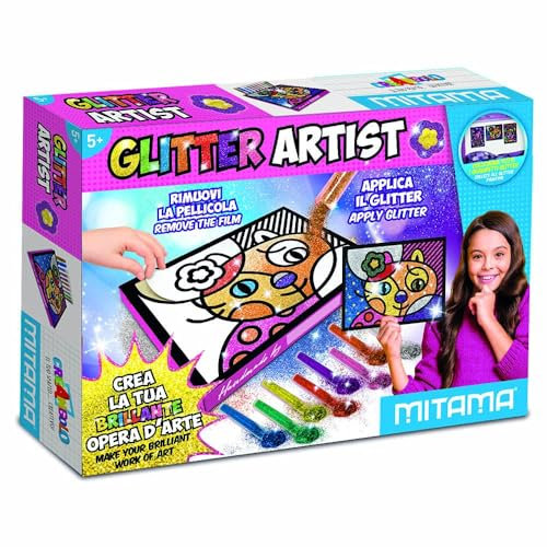Glitter Artist, Quadretto Adesivo A4 + 8 Polveri Glitter +2 Colle Glitter