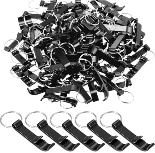 Cunhill 100 Pieces Bottle Opener Keychain Aluminum Beer Bottle Opener Pocket Small Bar Claw Beverage Keychain Ring Heavy Duty Bottle Opener for Home Bar Kitchen Bartender Wedding Party (Black)