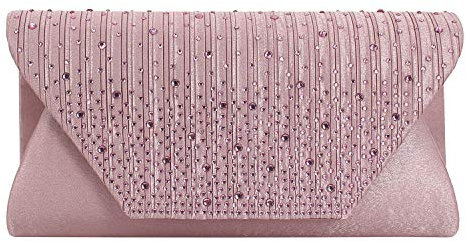 Fioeyr Pochette da donna con strass, borsetta da sera, borsa a tracolla, per matrimoni, feste di fine anno, rosa, 26(L) * 13(H) * 5(W)CM