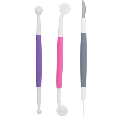 3pcs Fondant Cake Decorating Tools Set for Icing Sugarcraft Suitable for Cupcakes Cookies Cakes Pastry Carving Pattern Modelling Tool for Bakers Beginners Professionals Home Bakery Café Use