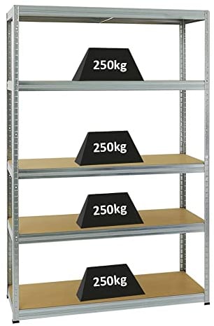 PROREGAL Schwerlastregal Big Elephant Verzinkt 180x120x45cm Fachlast 250kg Kellerregal, Steckregal, Garagenregal, Lagerregal