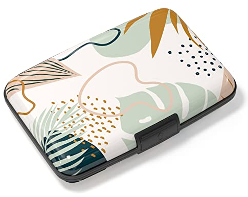 Atufsuat Étui pour Cartes de crédit, Mini Porte-Cartes en Aluminium, Blocage RFID, étui Rigide en métal Fin pour Homme et Femme, Motif Feuillage