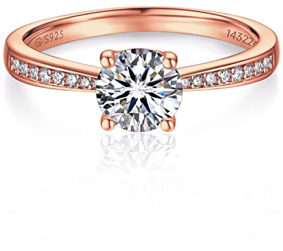 MomentWish Verlobungsring Damen, 1 Karat Moissanit Diamant Ring Damen, VVS1 D Farbe Rose 925 Sterling Silber, Verlobung Hochzeit Geschenk Ring für Frauen-Größe57