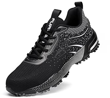 Furuian Arbeitsschuhe Herren Damen Leicht Schutzschuhe mit Stahlkappe Sneakers (45 EU,Schwarz)