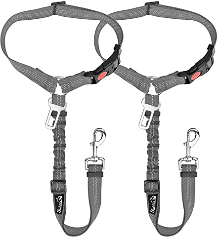 SlowTon Hundegurt fürs Auto, 2-in-1 Kopfstützen-Rückhalte Anschnallgurt Hund Auto mit Universalschnalle und einstellbarem, reflektierendem Gummiband zum Aufhängen von Sicherheitsgurten an Kopfstützen
