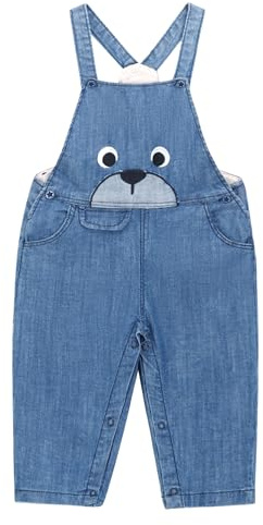 CAMILIFE Kleinkind Jungen Mädchen Basic Denim Latzhosen Overalls Strampler Baumwolle Jeans Hose mit Hosenträger Niedlicher Bärchen Pattern - Denim Blau Größe 86-92