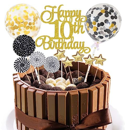 Tortendeko Geburstagstorte Happy Birthday Kuchendeko Schwarz Tortendeko 10 Geburtstag Mädchen Junge Glitter Gold Cake Topper 10 Happy Birthday Kuchen Deko Geburtstag Happy 10th Birthday Torten Deko