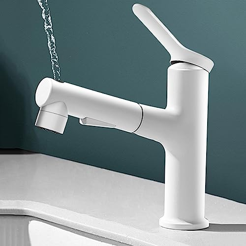 Rubinetto Bagno con Doccetta Estraibile 3 Funzioni Rubinetto Lavandino Bagno Caldo E Freddo Miscelatore Monocomando Lavabo,Bianco