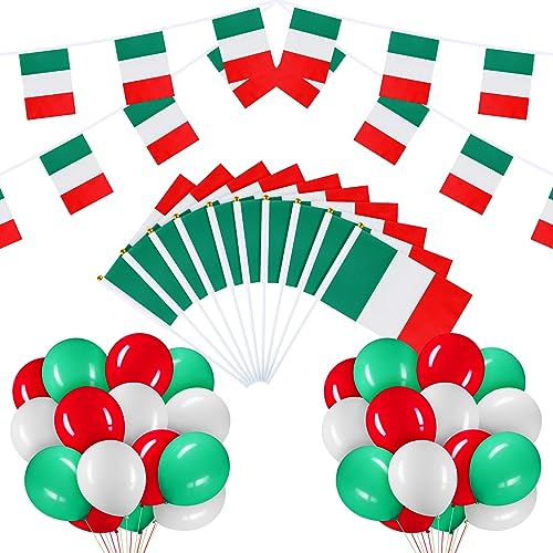BBTO Italien Deutschland Australien Flagge Deko Set mit Fahnenkette 10 Keine Handflaggen 30 Luftballons, Party Banner Ballons Deko für Fest Sportwettbewerb Fußballspiele Parade (Italien)