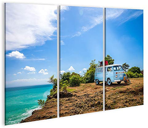 islandburner Bild auf Leinwand Oldtimer Retro Auto Volkswagen Bus T1 Van am tropischen Strand Bali Leinwandbild Poster Wandbild Bilder