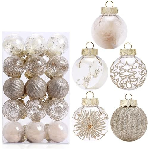 30 Stück Christbaumkugeln Set 60mm Weihnachtskugeln Weihnachtsbaum Deko, Weihnachtsbaumkugeln Kunststoff Bruchsicher Christbaumkugeln Ornamente (Champagnerfarbe)