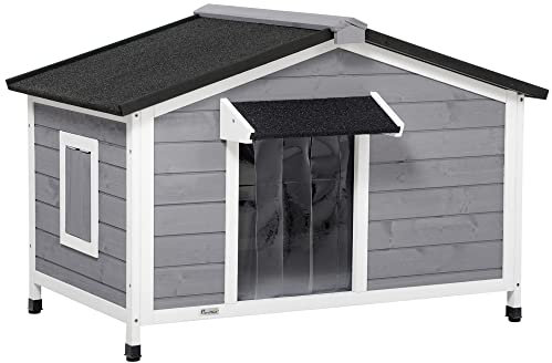 PawHut Wooden Dog Kennel for Outside 109L x 79W x 72H cm, Grey
