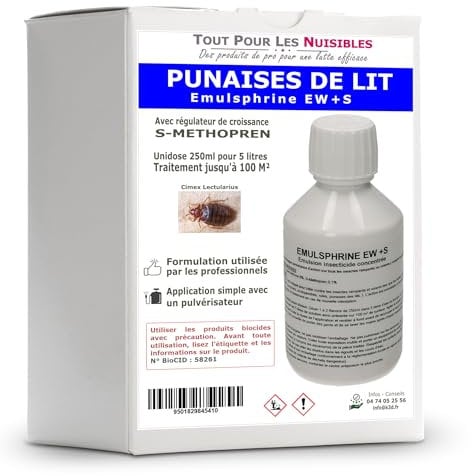 Insecticide liquide concentré 250ml Spécial punaises de lit avec régulateur de croissance S-Methopren - EMULSPHRINE EW+S