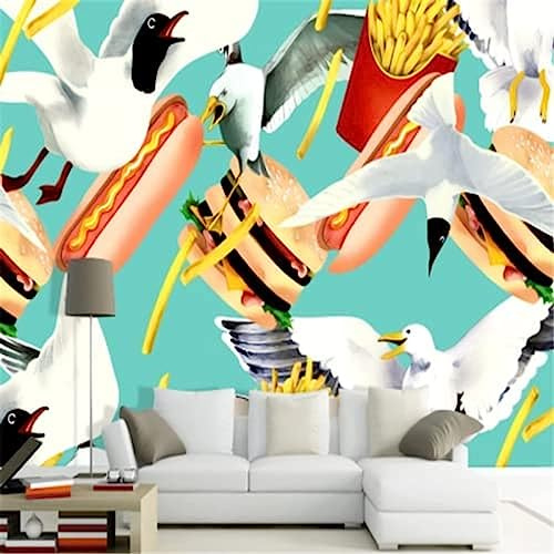 Hamburger Hot Dog Family Restaurant Background Wallpaper 3D Wallpaper Snack Bar Western Fast Food Burger 3D Wallpap 3D Wallpaper Home Decor Paste Living Room The Wall For Bedroom Mura-150cm×105cm