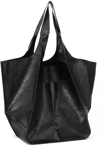 EVEOUT Sac à bandoulière en Cuir Souple de Grande capacité Femme Vintage Sac Rétro Sacs à Main portés épaule Simple Sac fourre-Tout(Noir)