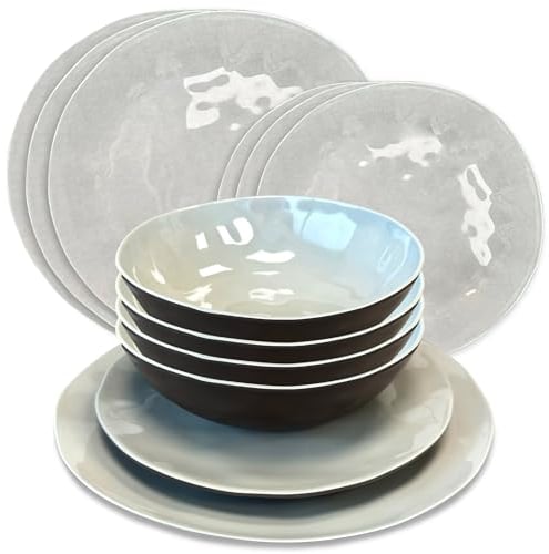Liberty Leisure Capri 12 Piece Melamine Dinner Set - Plates & Bowls Set, Camping Essentials, Durable & Lightweight Tableware for Outdoor Dining, Picnic Set, Unbreakable, BPA-Free, Dishwasher Safe
