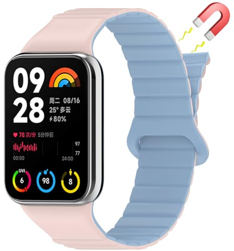 Niboow Cinturino per Xiaomi Smart Band 9 Pro/8 Pro, Uomini Donne Magnetico Silicone Cinturini per Xiaomi Redmi Watch 5/4 - Rosa Blu
