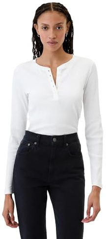 GAP Langärmeliges Henley-Shirt für Damen, Weiß 000, X-Groß