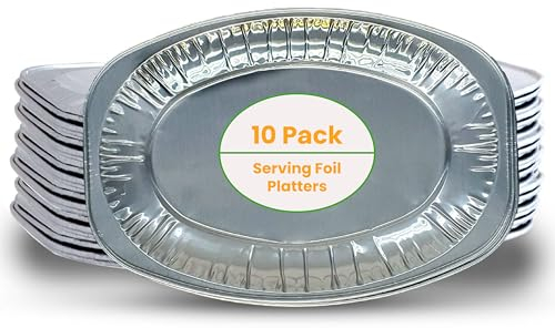 MaxxCore Platos de papel de aluminio para fiestas, plato grande para servir, apto para horno y congelador, bandeja para servir aperitivos, juego de platos reutilizables para fiestas, paquete de 10, 35