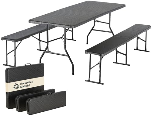 Skandika Bierzeltgarnitur Set MASI | Klapptisch mit Bank aus Kunststoff, 180x74 cm, 2 Bierbänke, klappbar, bis 300 kg belastbar | Klappbare Biergarnitur, Bierzelttisch, Biertisch Bierbank Garnitur