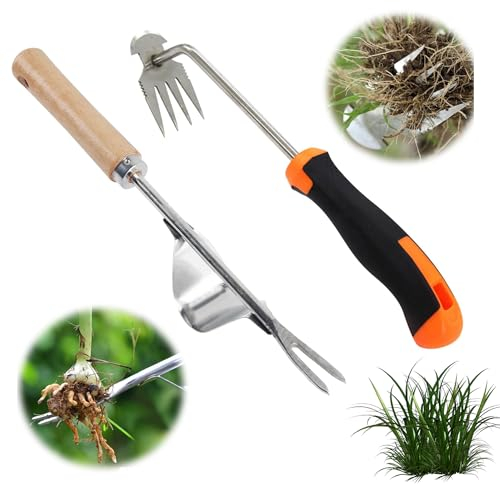 mellystore Gartenarbeit Hand Unkrautstecher 2 Stück Unkrautstecher mit Stiel, Unkraut Entferner Gerät, Unkrautjäter, Entwurzelungswerkzeug, Löwenzahnstecher, Gartenwerkzeug, Fugenkratzer mit Stiel
