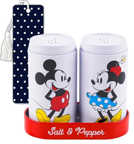 Juego de salero y pimentero de Mickey y Minnie. El paquete de accesorios de cocina de Mickey y Minnie, incluye un marcapáginas, decoración de cocina de Disney