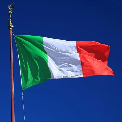 Drapeau Italie 240cm x 150cm - Grand Drapeau Italien Polyester Avec œillets Métalliques - Extérieur et Intérieur Coupe du Monde Célébrations Fête Sportif Événement- 8 x 5ft