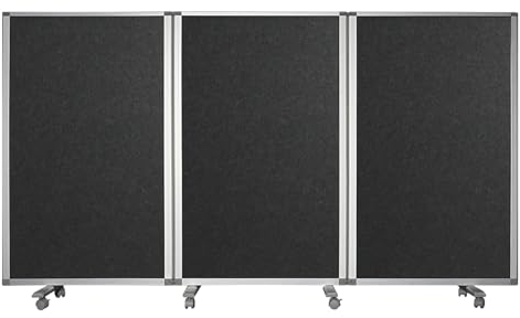 Floordirekt Mobile Präsentationswand Filz Stell Trennwand Raumteiler auf Rollen Sichtschutz für Büro Faltbare, Flexible, pinnbare Raumtrenner, Paravent mit Rollen - Länge 90-270cm x 150cm, Höhe