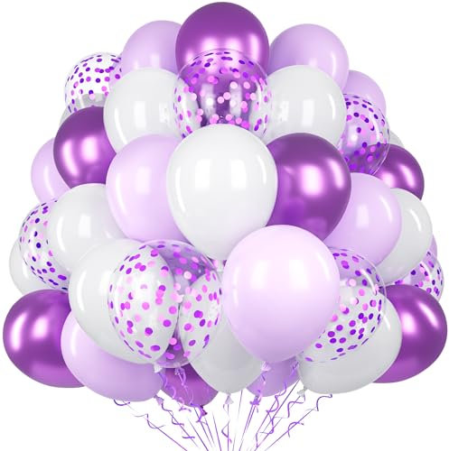 60 Palloncini Viola e Bianco, 12 Pollici Pastello Lattice Con Coriandoli per Compleanno, Festa, Baby Shower, Matrimonio, Anniversario, Fidanzamento Decorazione