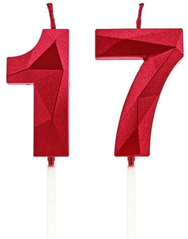 17 Geburtstag Kerzen, Rot Zahlenkerzen Geburtstagsdeko, Happy Birthday Cake Toppers, für Geburtstagsfeiern Hochzeiten Firmenjubiläen (Rot, 17)