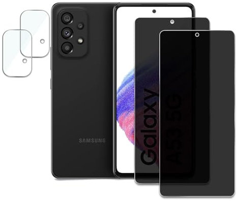 AYWLPP [Lot de 2 + 2] films protecteurs d'écran de confidentialité pour Samsung Galaxy A51/A52/A53 5G, en verre trempé incassable anti-espion avec objectif d'appareil photo en verre trempé dureté 9H,