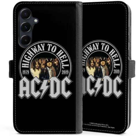 Klapphülle kompatibel mit Samsung Galaxy A 55 5G Handyhülle aus Kunst Leder schwarz Flip Case ACDC Offizielles Lizenzprodukt Rock